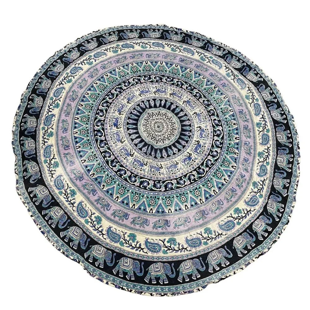 Elephant Mandala Bohemia Round Tapestry Tablecloth Cotton Elephant Moose Print